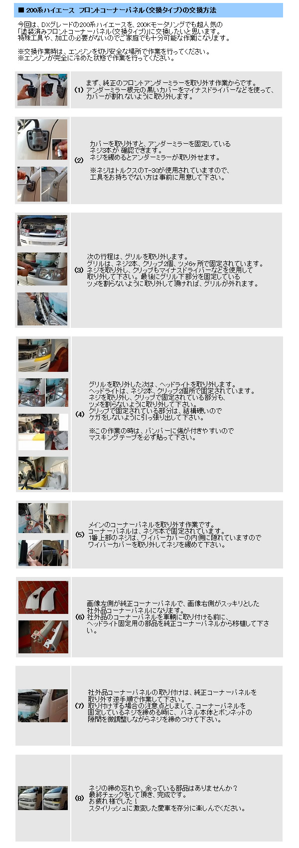 ハイエース 海外純正 塗装済フロントコーナーパネル(交換タイプ)を販売